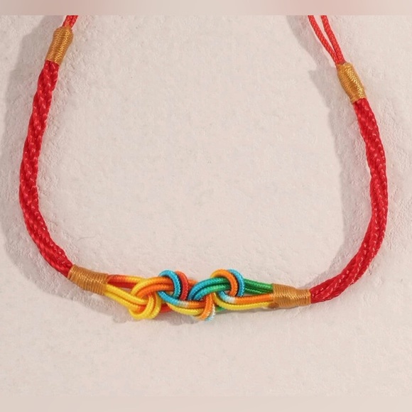 Tibetan Chinese Rainbow Ombre Red String Rope Cord Thread Braid Knot Bracelet - Picture 5 of 16